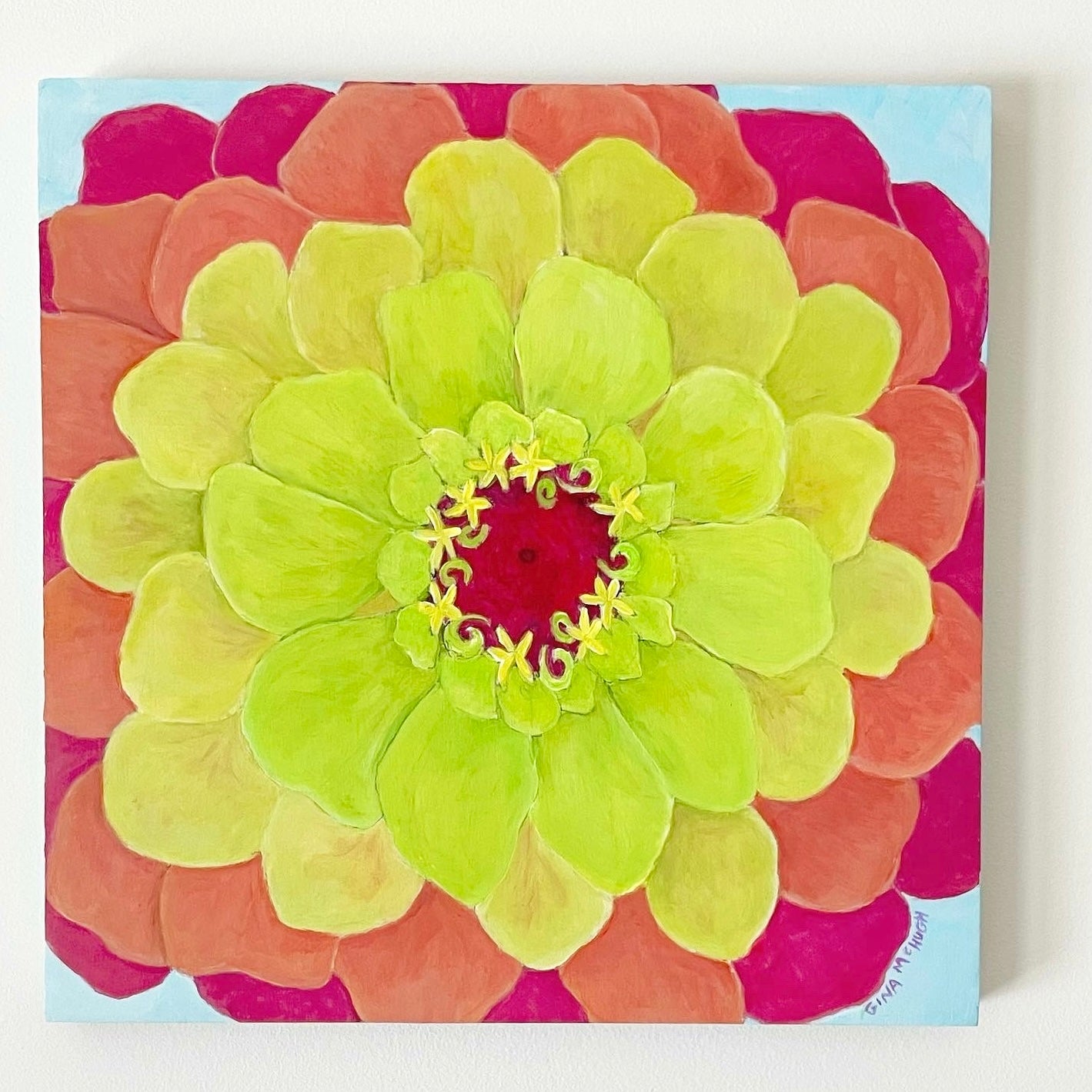 Queen Lime Zinnia 1 - Original Painting
