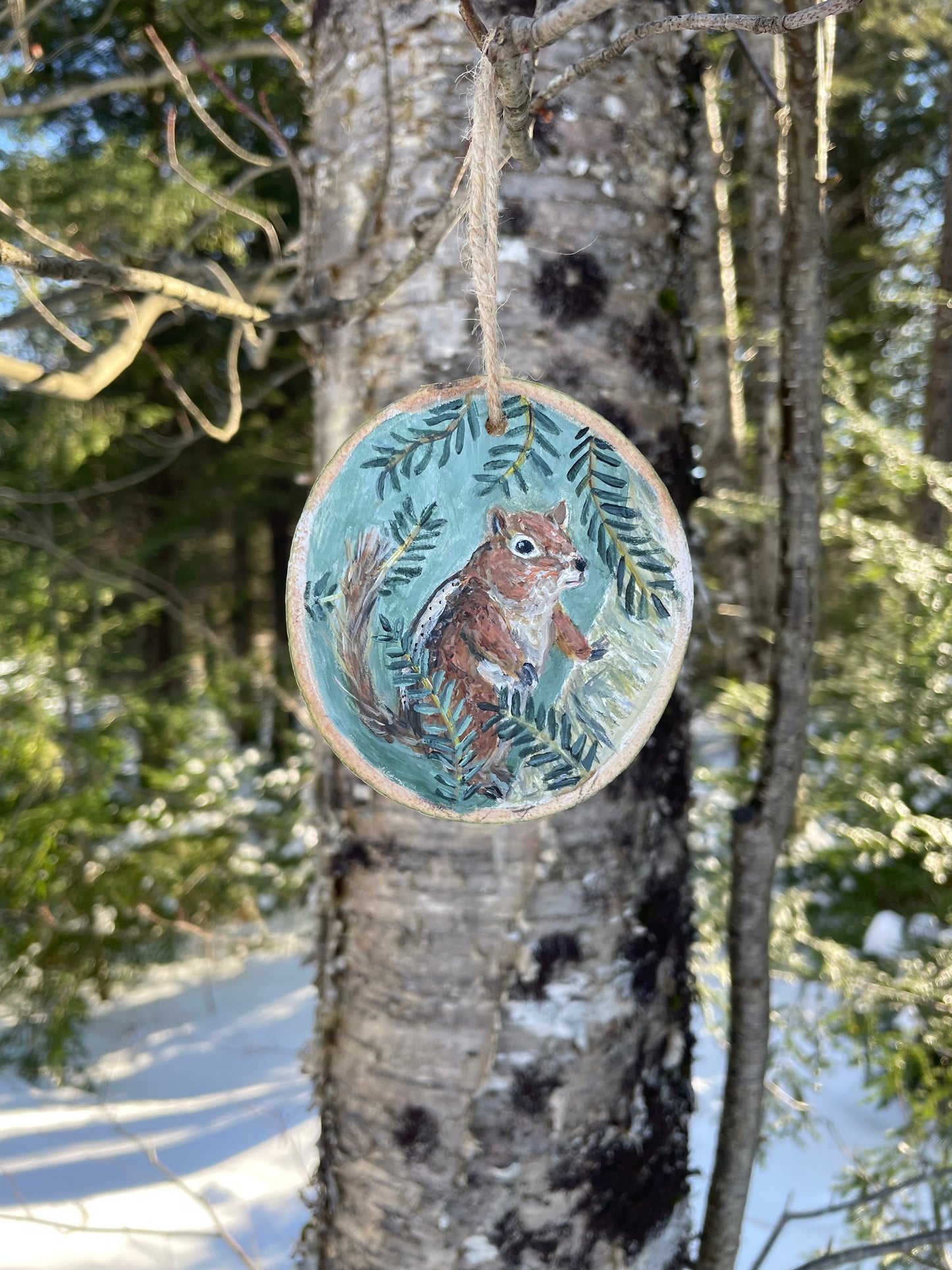 Chipmunk -Handpainted Aspen Wood Slice Ornament