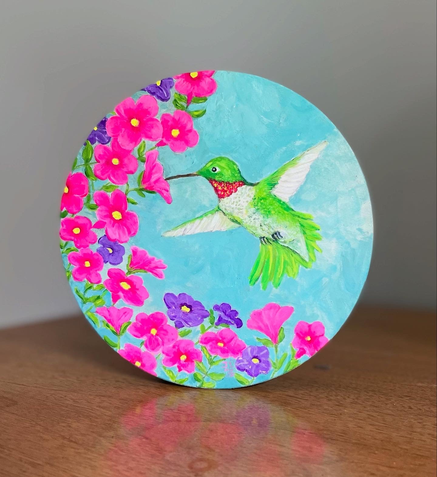 Summer Jewels - Hummingbird and Calibrachoa Flowers - Original Painting