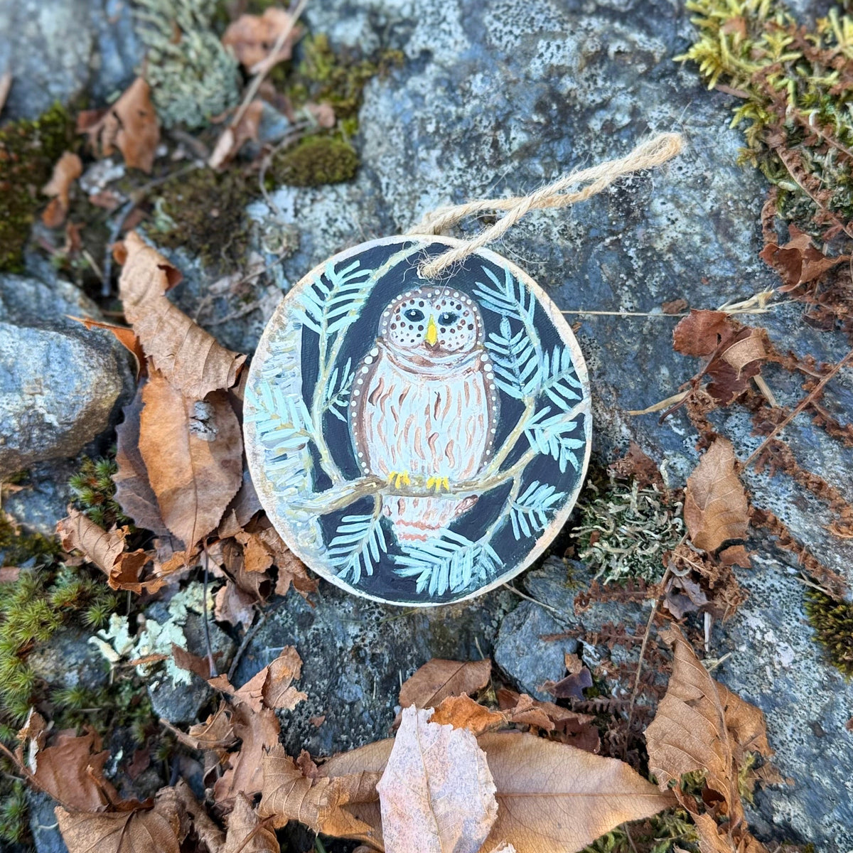 Barred Owl - Handpainted Aspen Wood Slice Ornament
