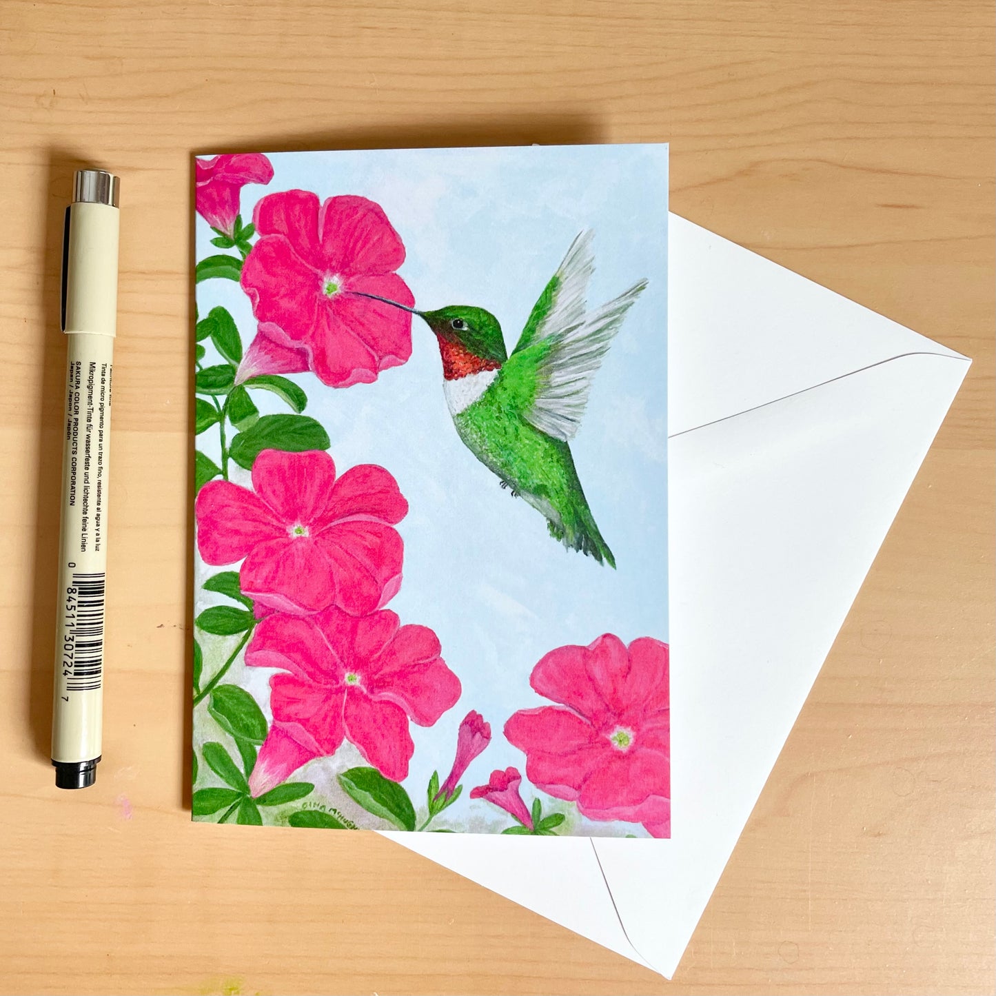 Hummingbird Among Petunias Everyday Greeting Card