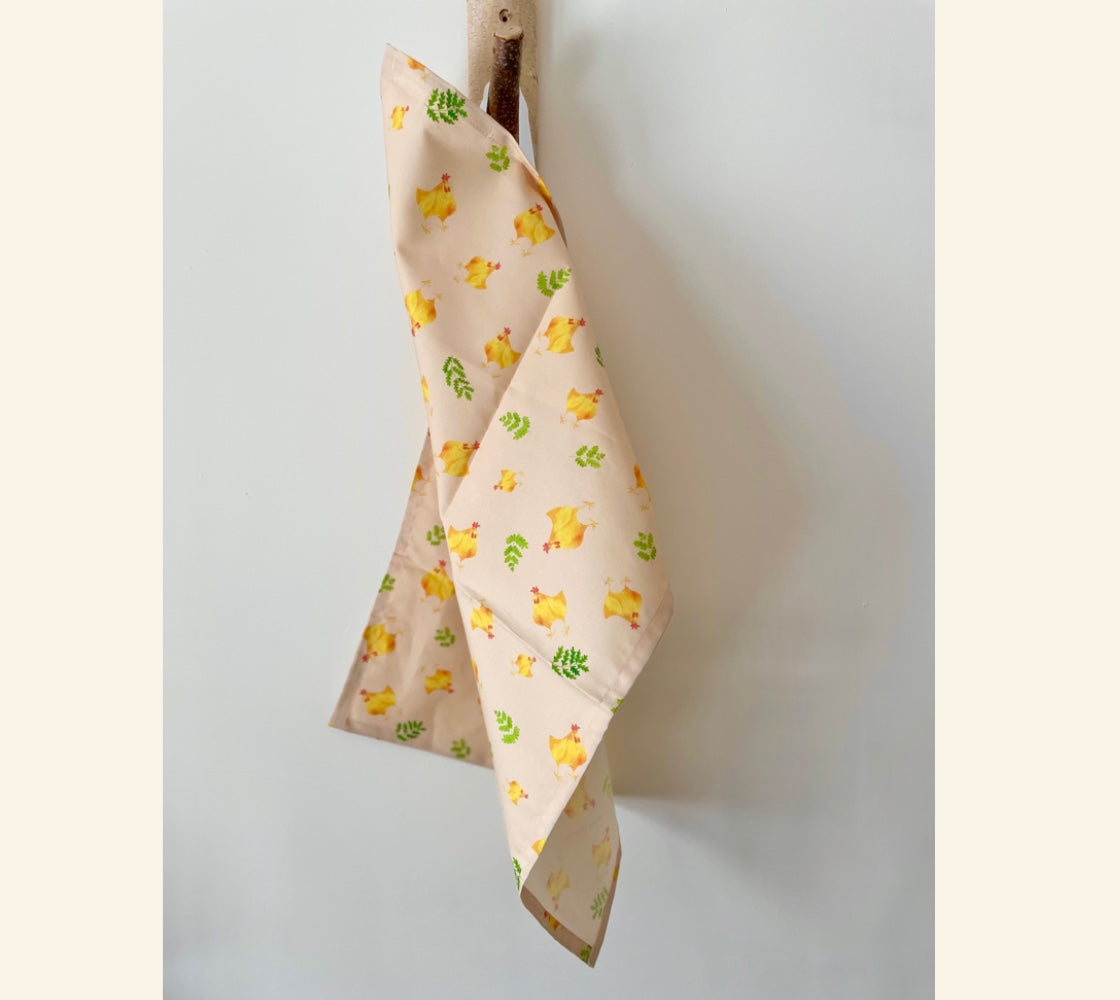 Chickens and Ferns Tea Towel