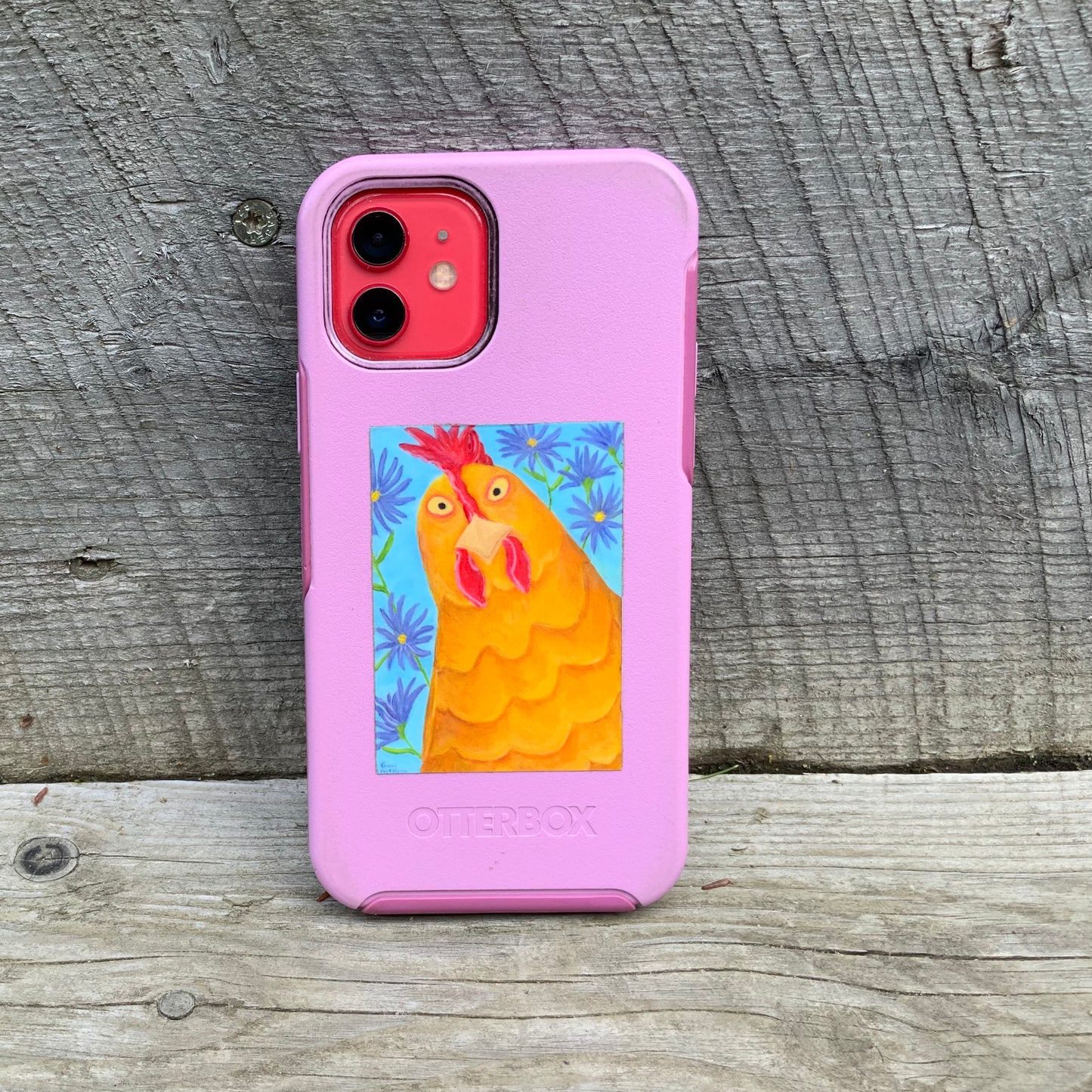 Penelope Chicken with Purple Asters Vinyl Sticker
