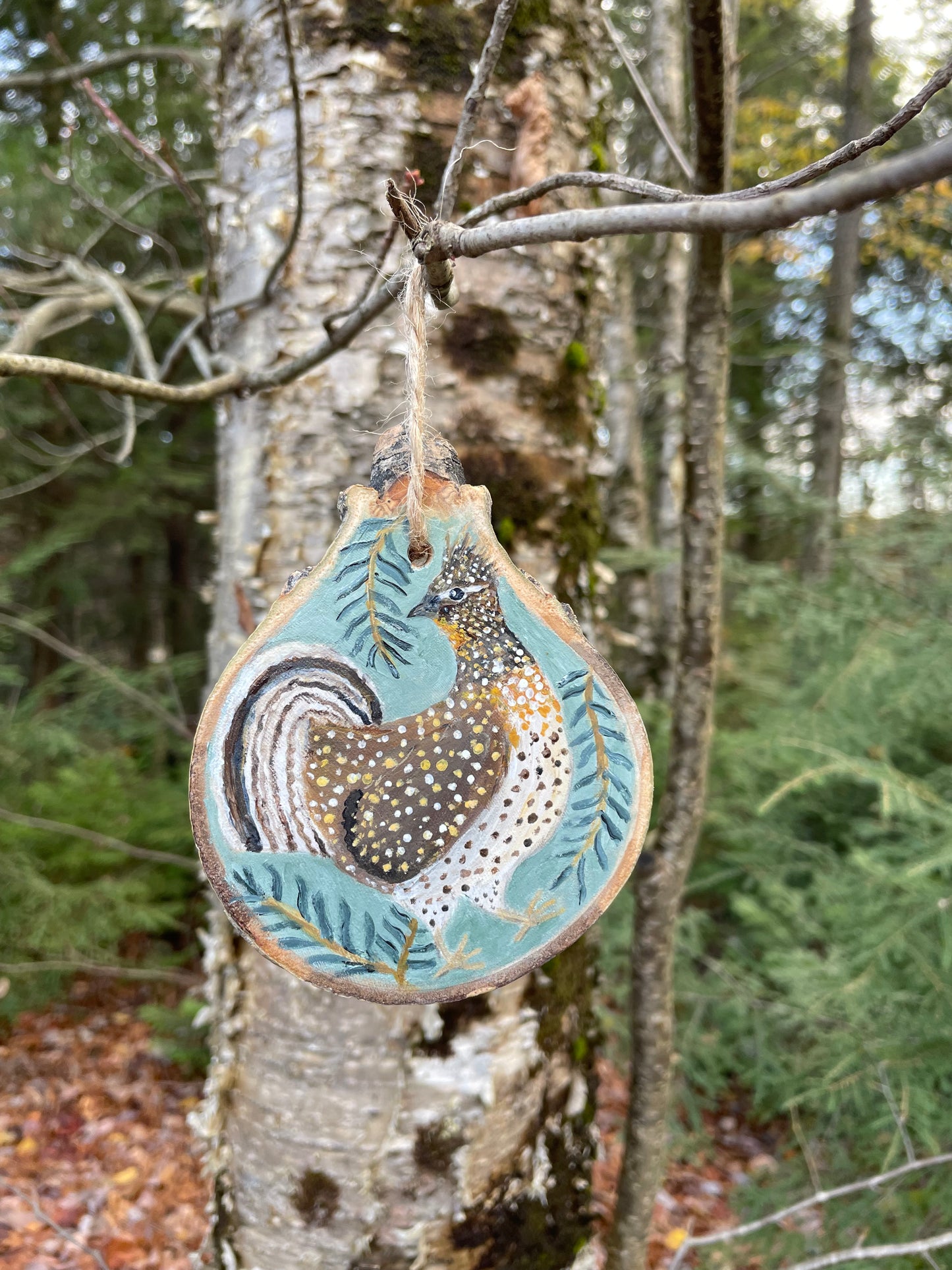 Ruffed Grouse -Handpainted Aspen Wood Slice Ornament -SOLD