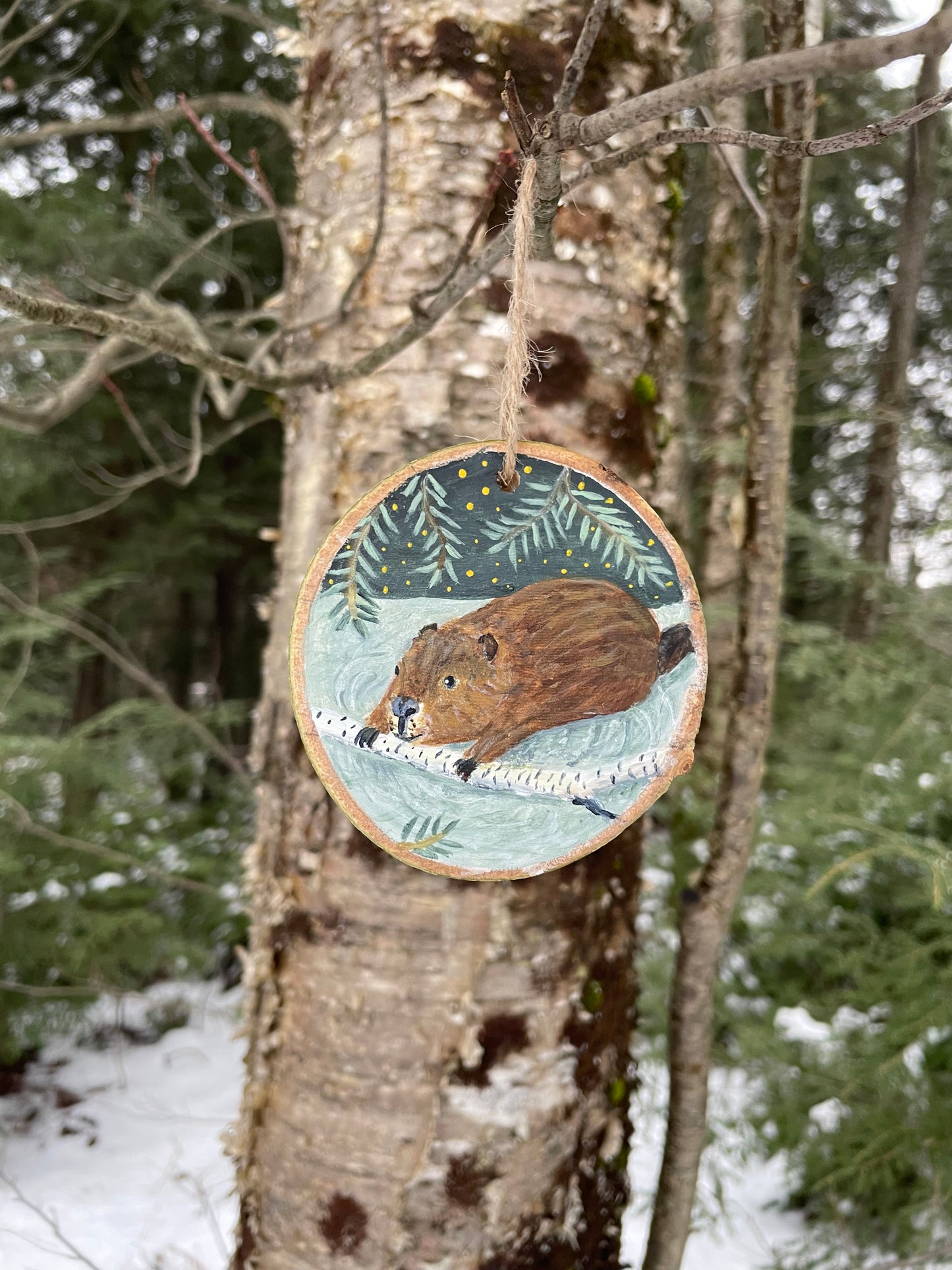 Beaver -Handpainted Aspen Wood Slice Ornament
