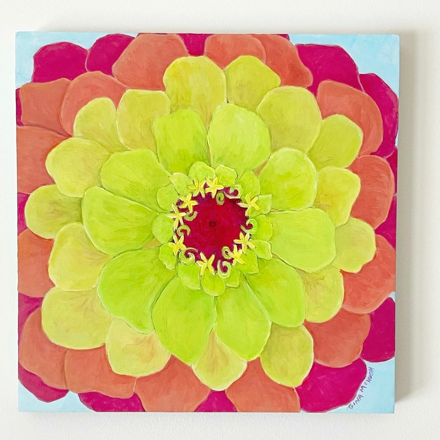 Queen Lime Zinnia 1 - Original Painting