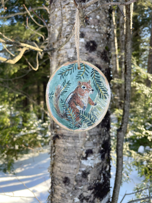 Chipmunk -Handpainted Aspen Wood Slice Ornament