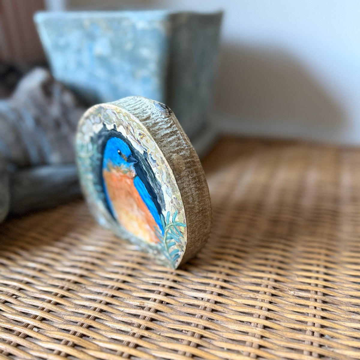 Eastern Bluebird - Mini Original Painting on Freestanding Aspen Wood Slice - SOLD