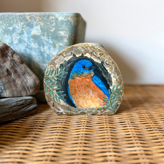 Eastern Bluebird - Mini Original Painting on Freestanding Aspen Wood Slice - SOLD