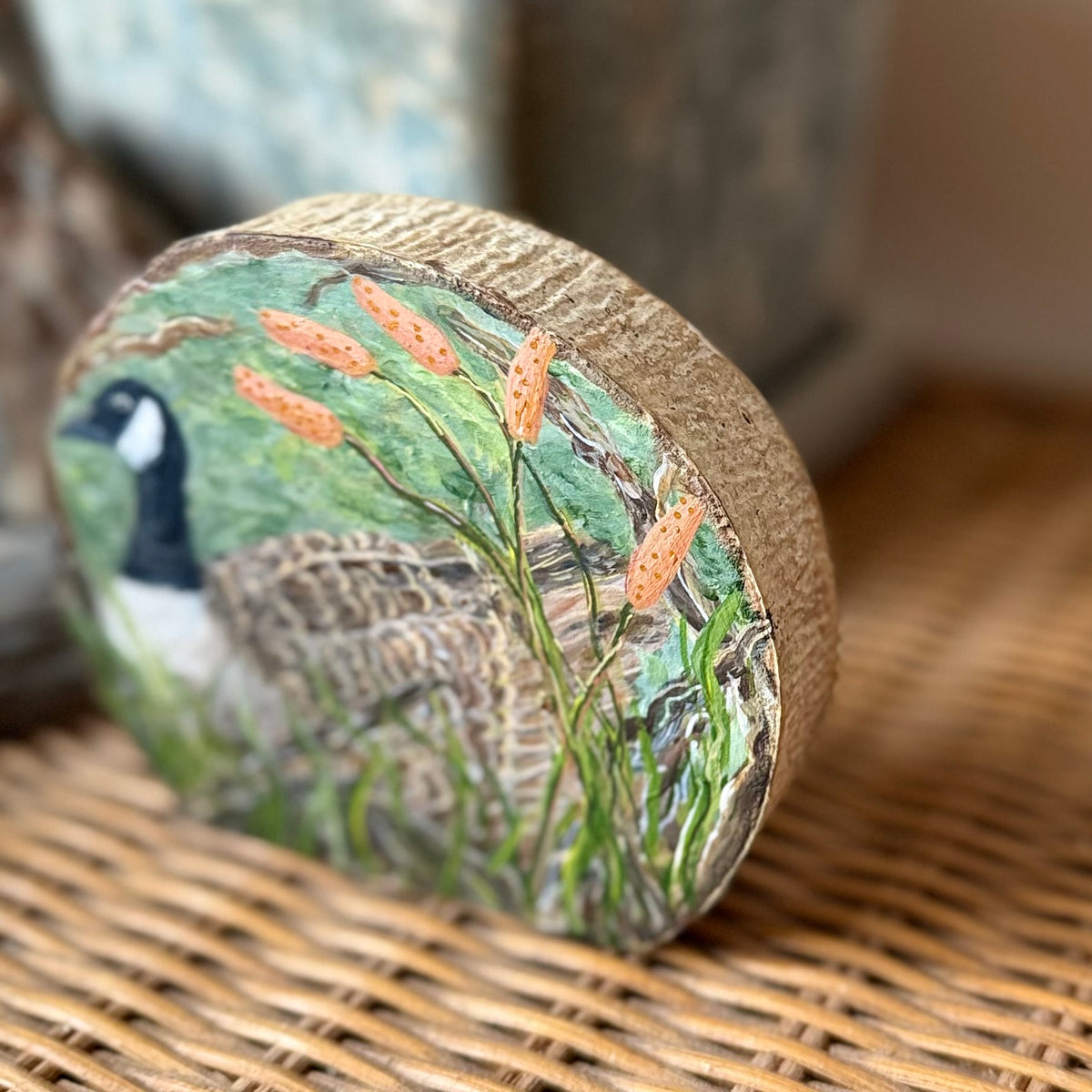 Canada Goose - Mini Original Painting on Freestanding Aspen Wood Slice