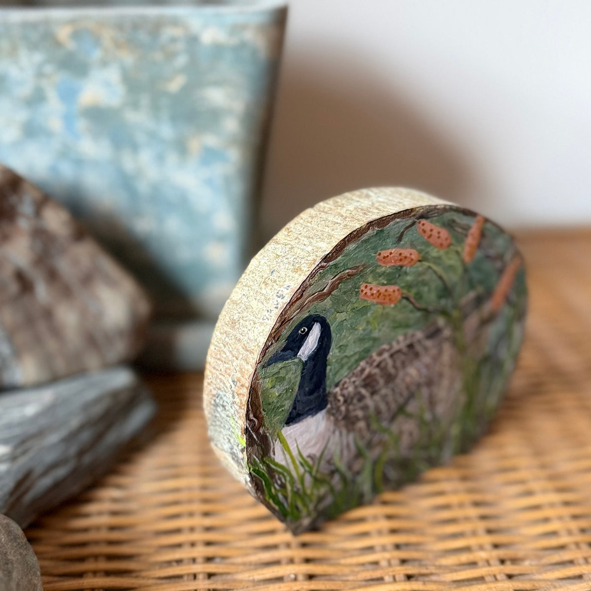 Canada Goose - Mini Original Painting on Freestanding Aspen Wood Slice