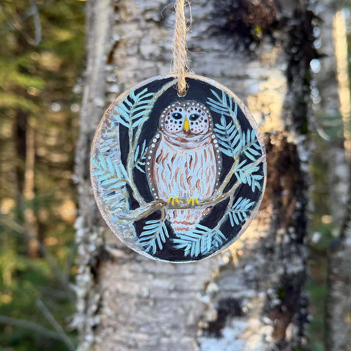 Barred Owl - Handpainted Aspen Wood Slice Ornament