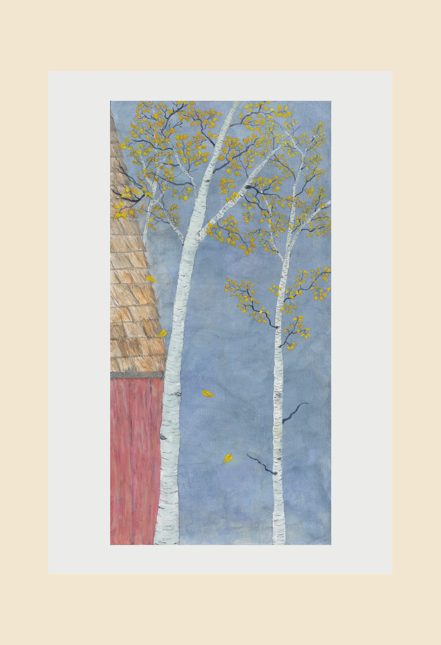 Autumn Birches and Red Barn