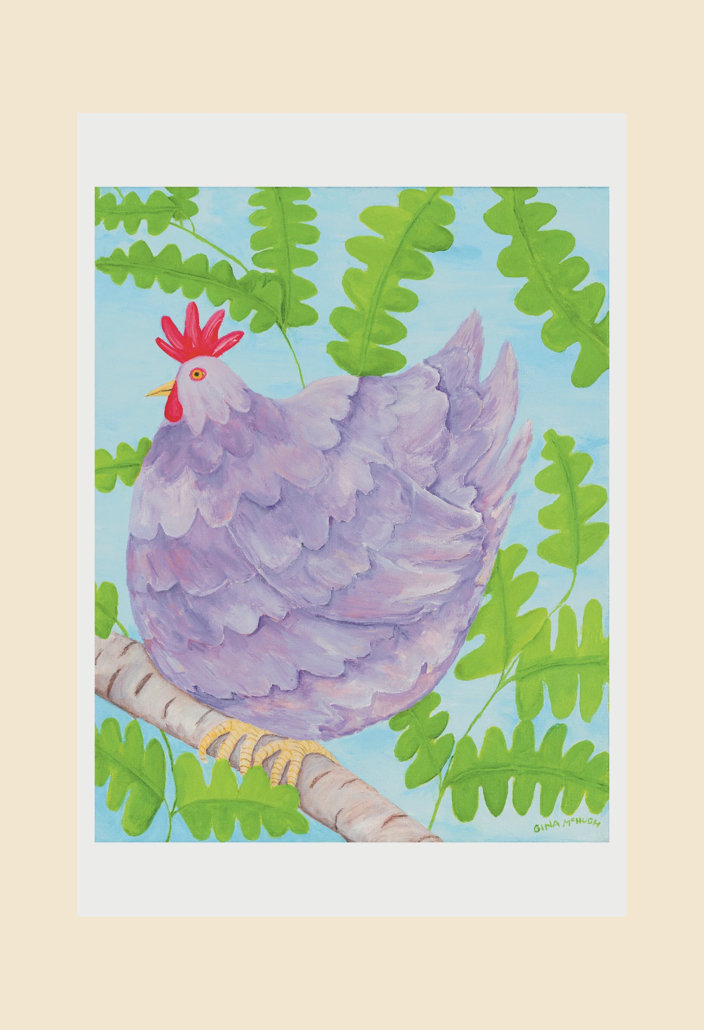 “Fern” Lavender Orpington Chicken with Ferns print