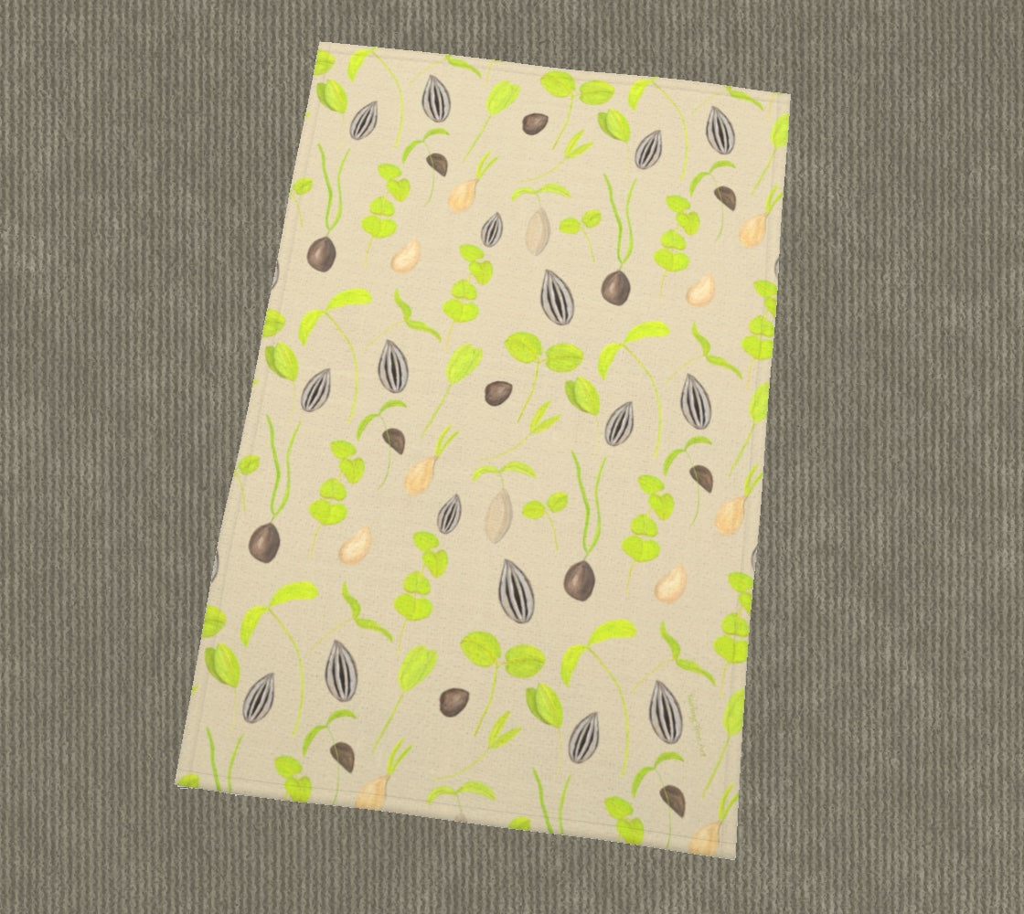 Seedlings tea towel in natural earth tan