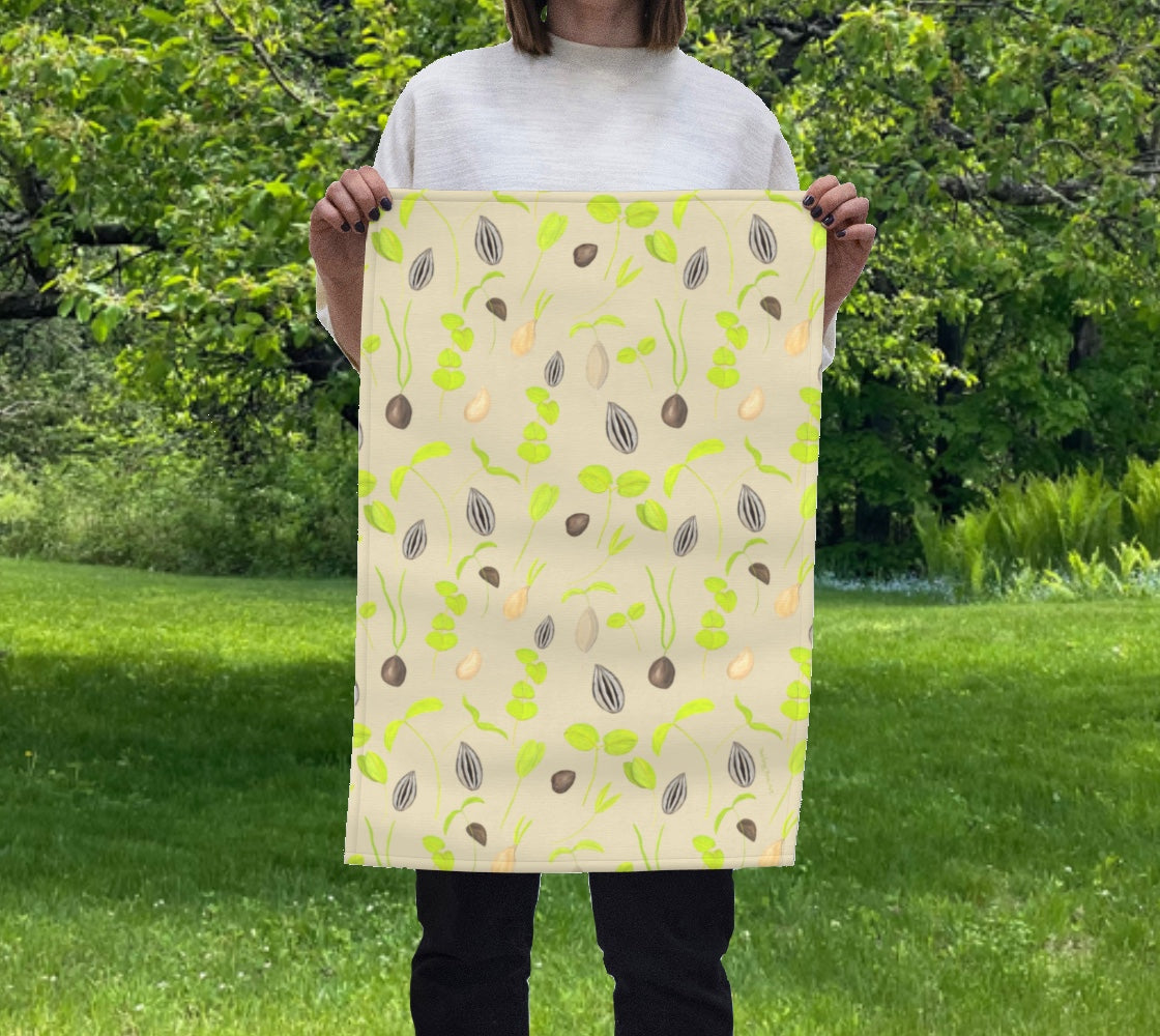 Seedlings tea towel in natural earth tan