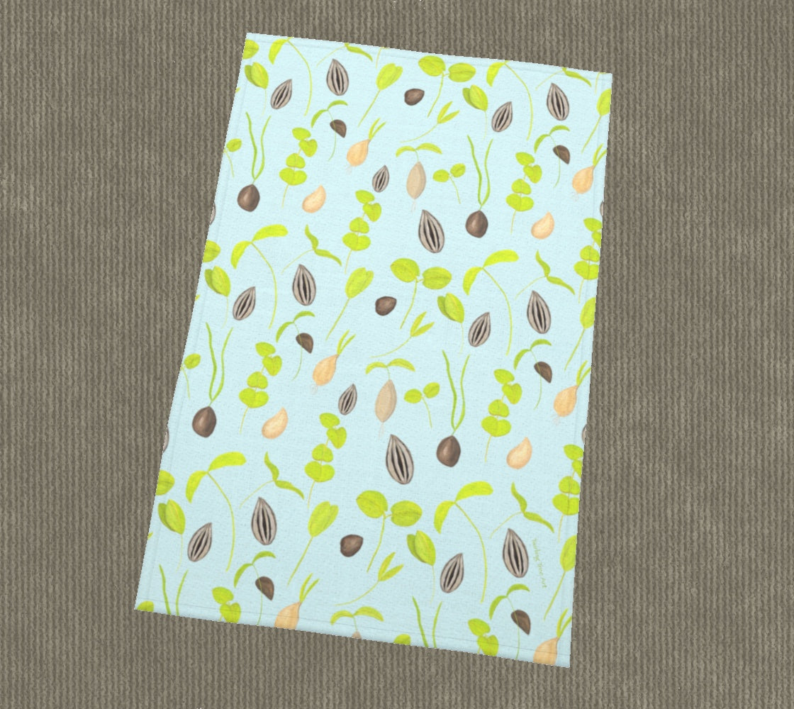 Seedlings tea towel in sky blue