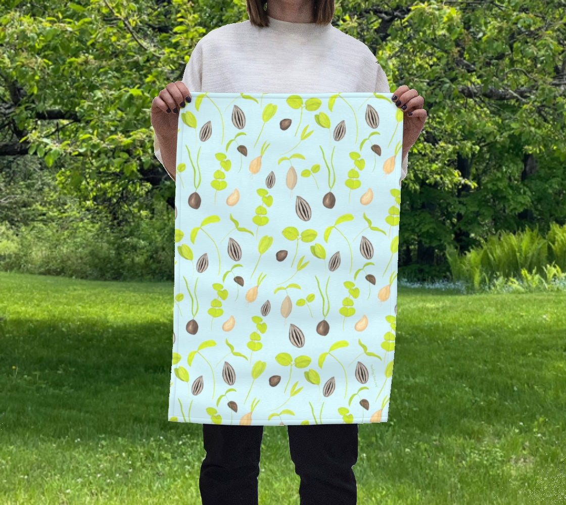 Seedlings tea towel in sky blue