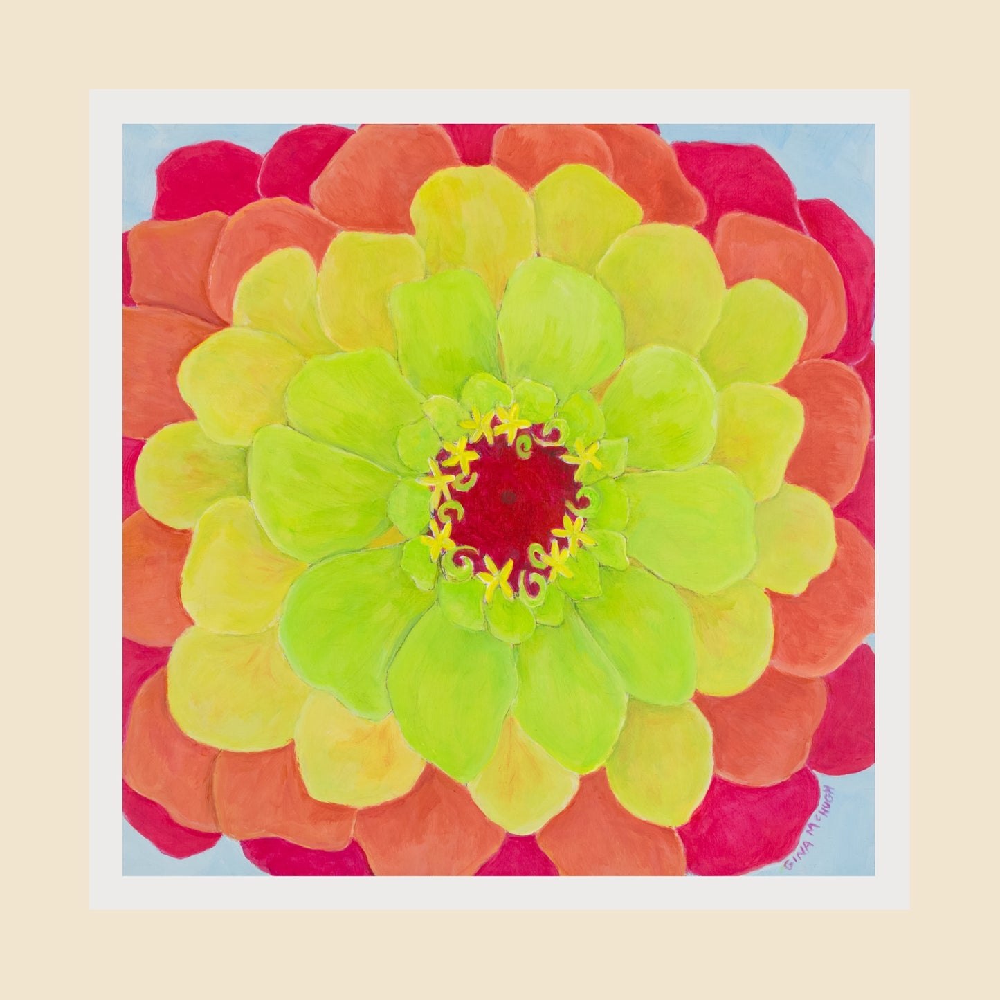 Queen Red Lime Zinnia print