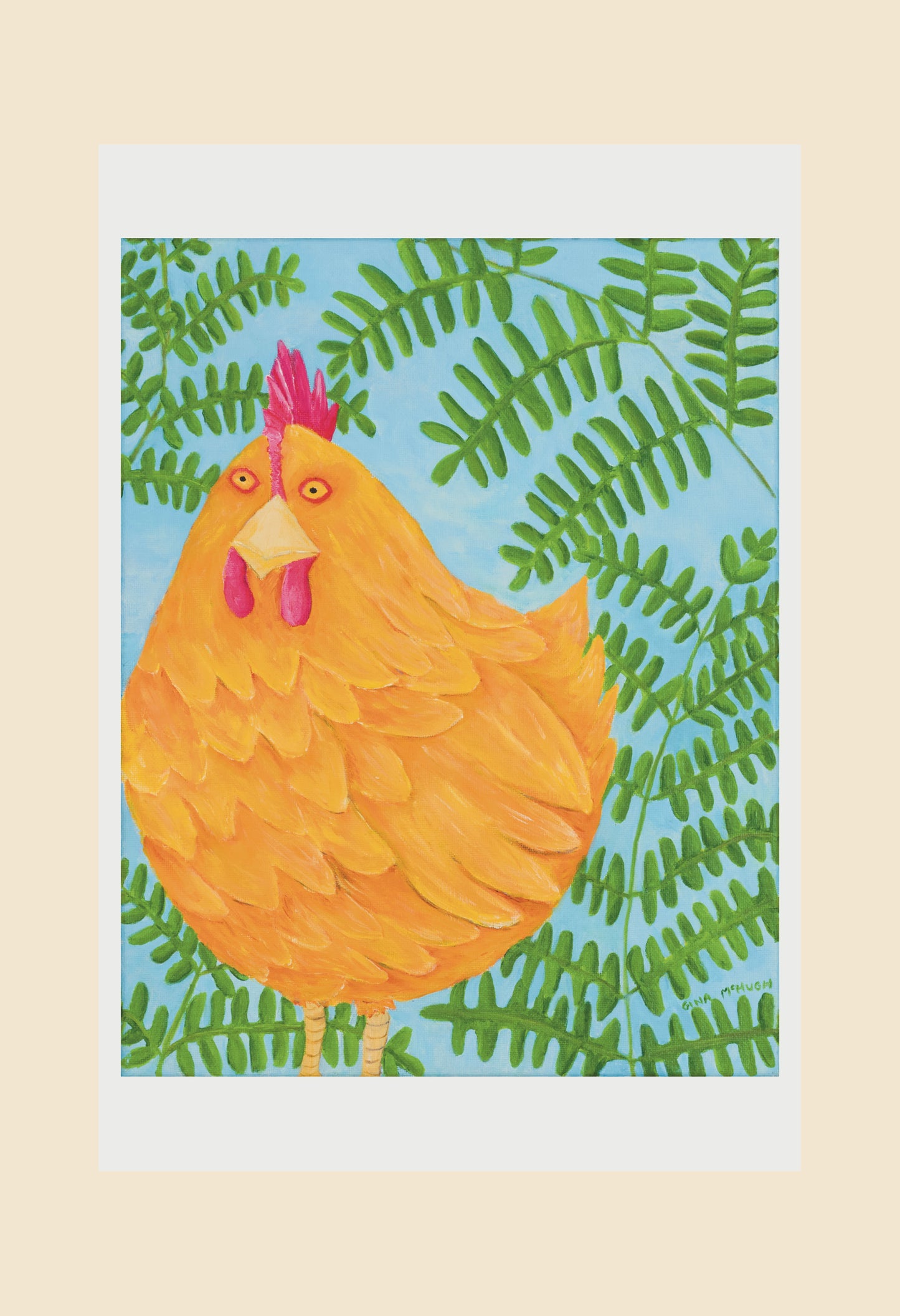 “Viola” Buff Orpington Chicken with Ferns print