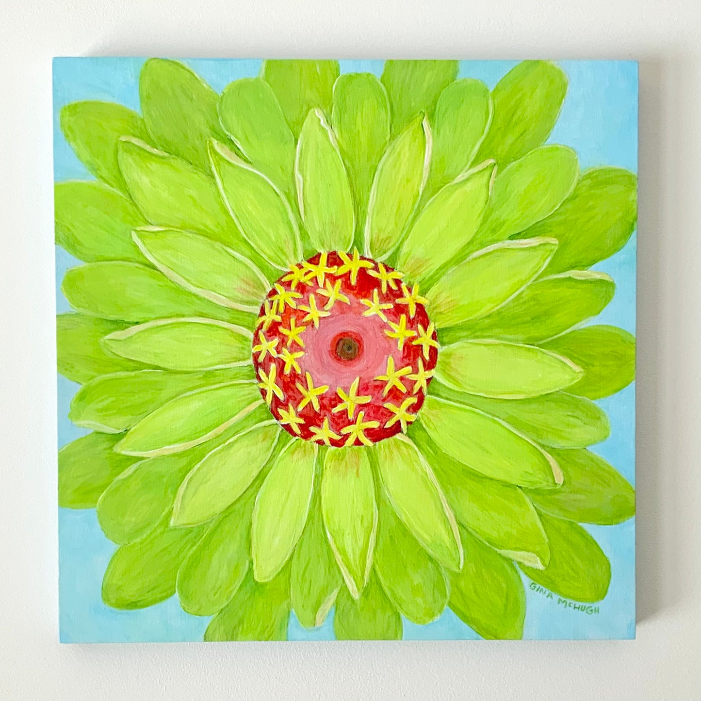 Queen Lime Zinnia 3 - Original Painting