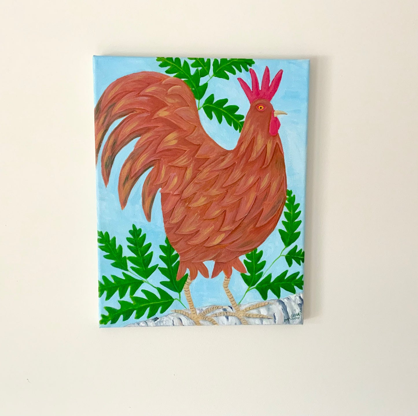 “Patrick” Rooster with Ferns - original painting