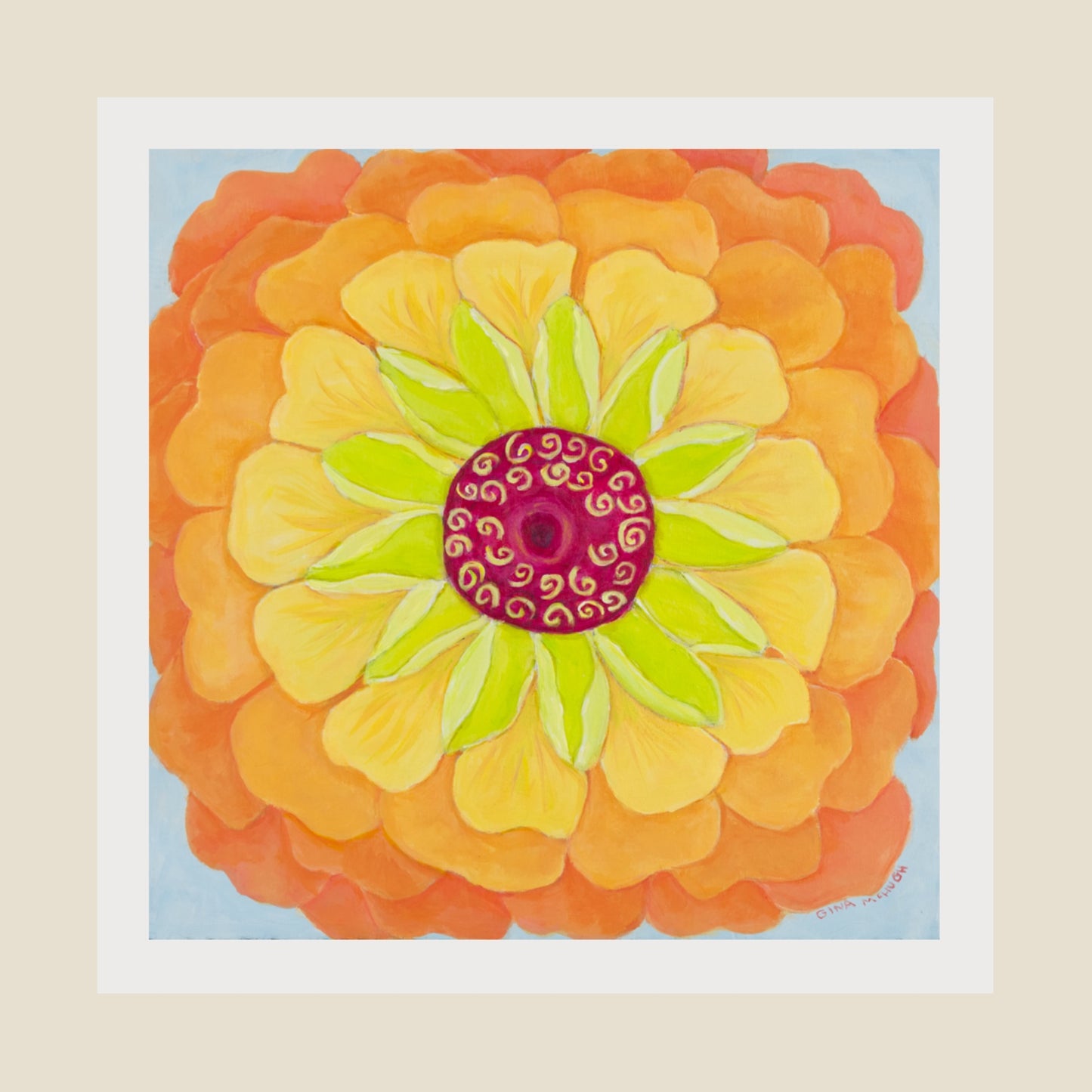 Queen Lemon Peach Zinnia 4 print