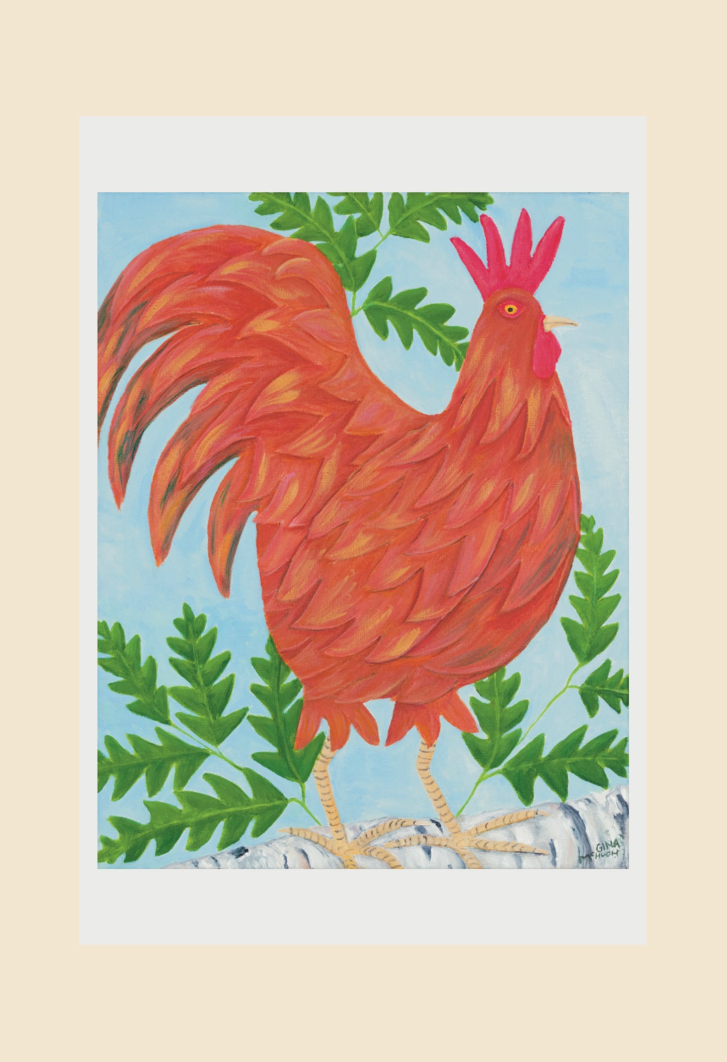 “Patrick” Rooster with Ferns print