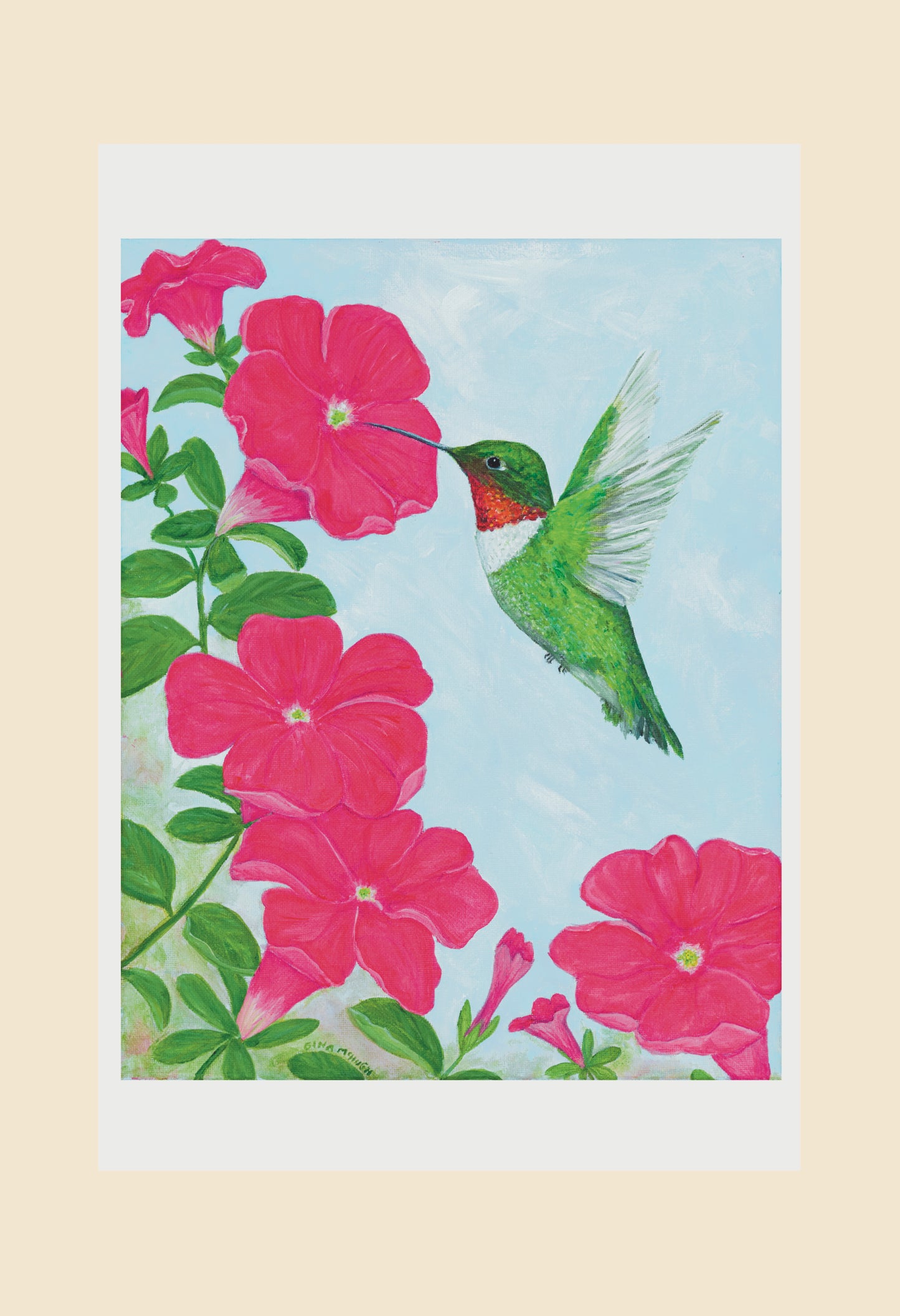 Hummingbird Among Petunias print