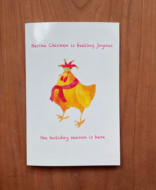 Chicken Christmas card -Bertha Chicken is feeling joyous the holiday season is here