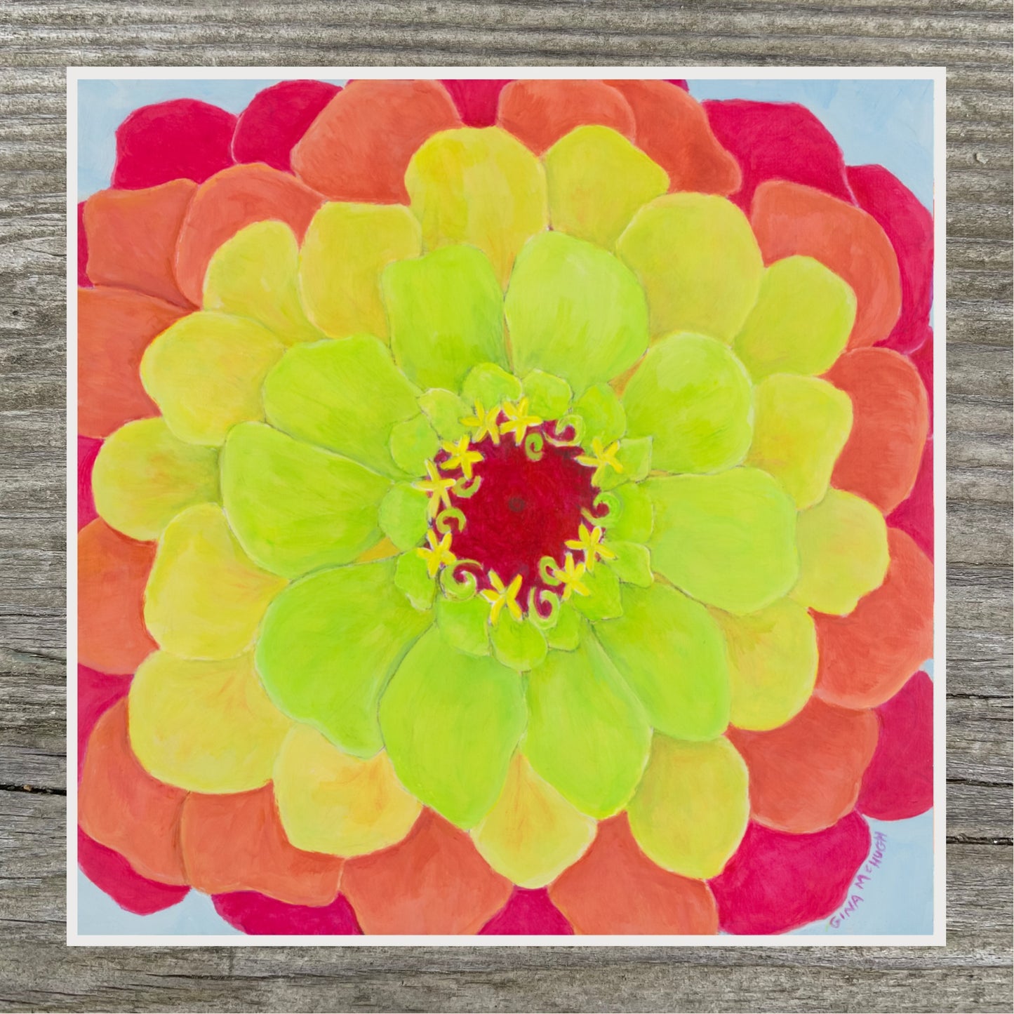 Queen Red Lime Zinnia print
