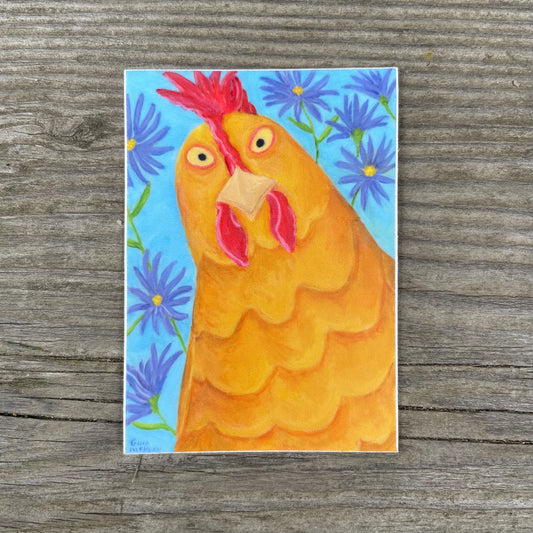 Penelope Chicken with Purple Asters  Vinyl Sticker