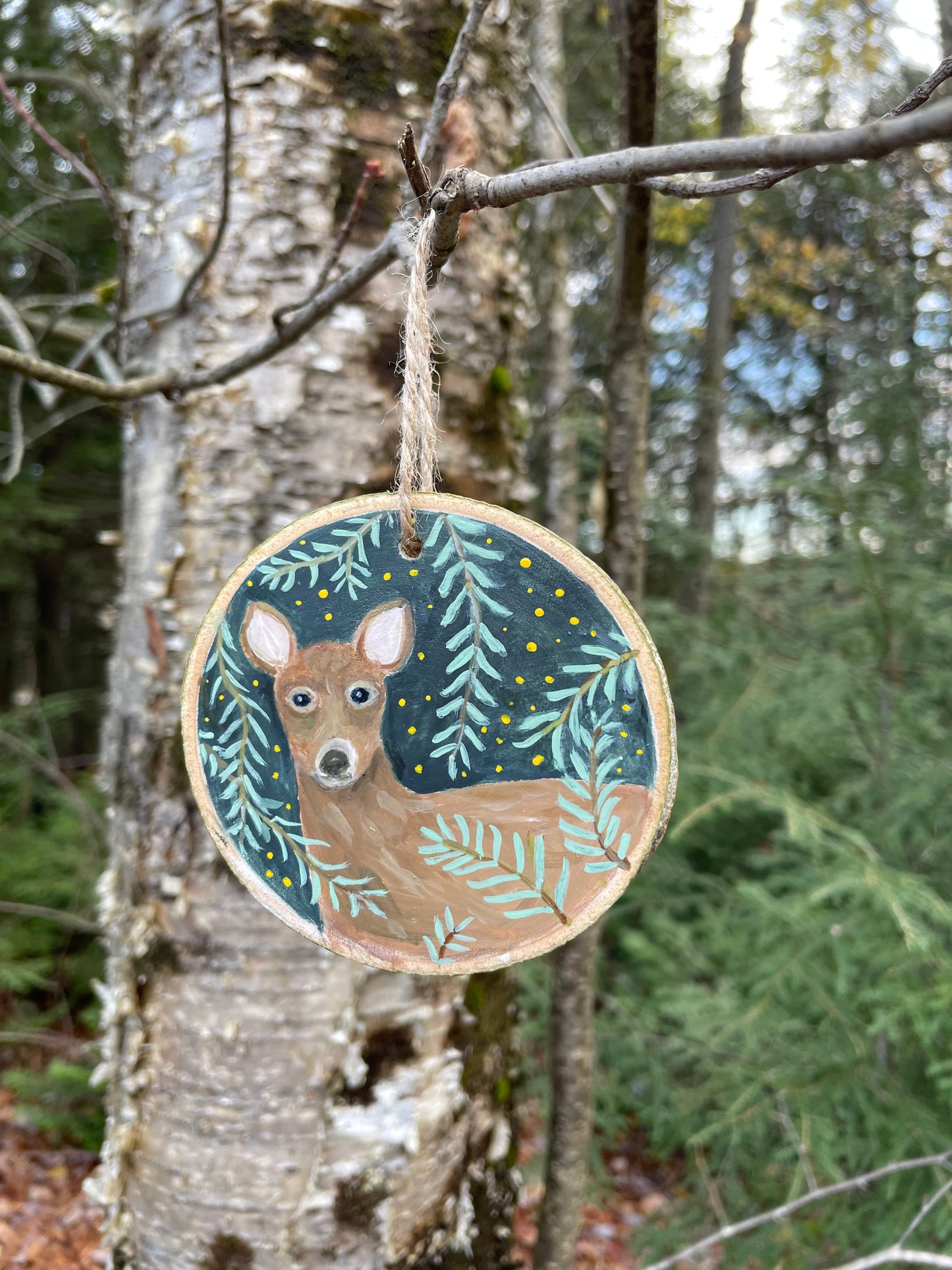 Deer -Handpainted Aspen Wood Slice Ornament