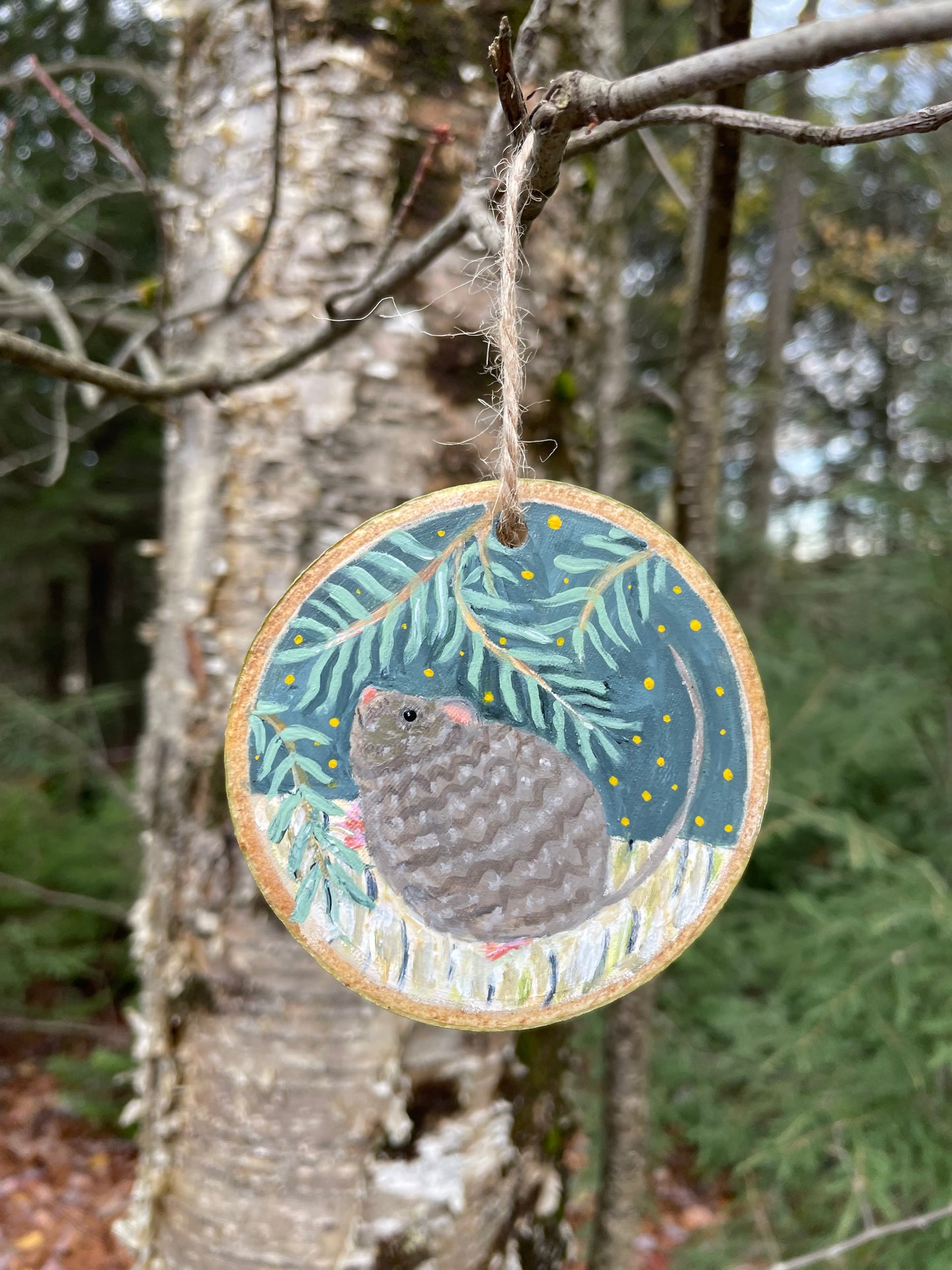 Vole Mouse -Handpainted Aspen Wood Slice Ornament