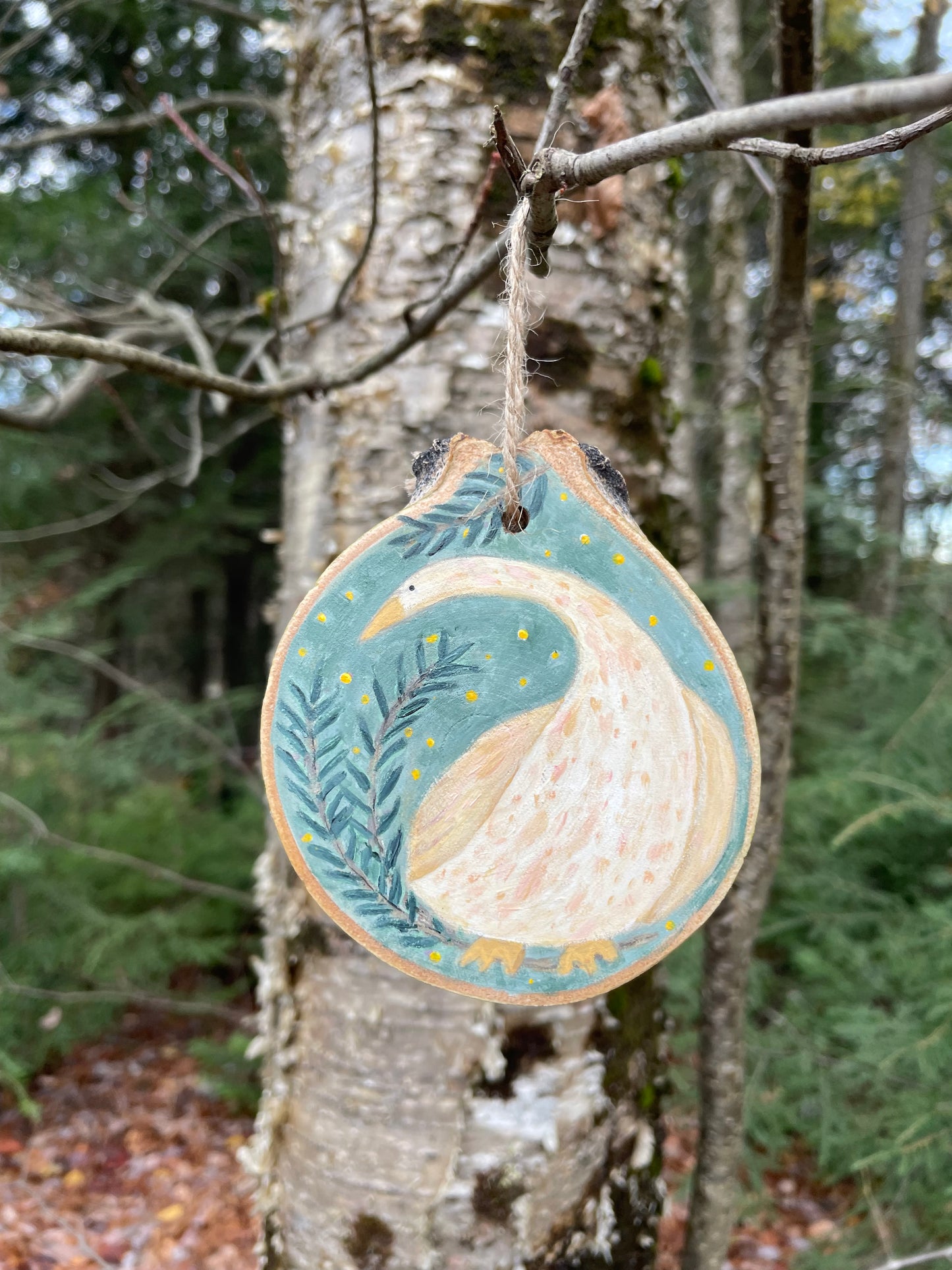Goose -Handpainted Aspen Wood Slice Ornament