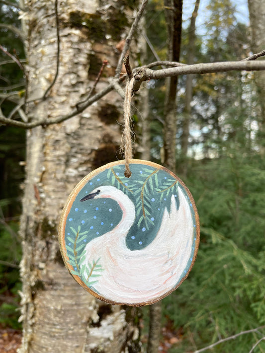 Swan -Handpainted Aspen Wood Slice Ornament