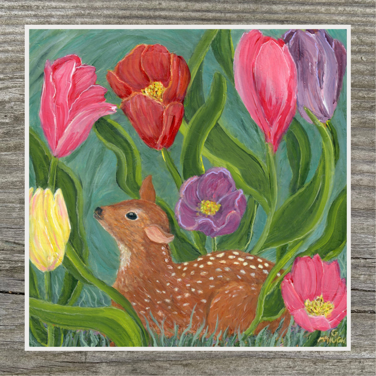 Scent of the Wind - Fawn with Tulips  Print