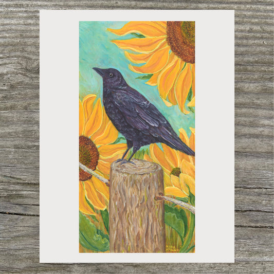 Wandering This Beautiful World - Crow and Sunflowers Print