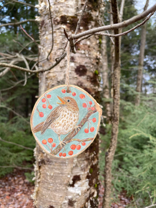 Hermit Thrush -Handpainted Aspen Wood Slice Ornament