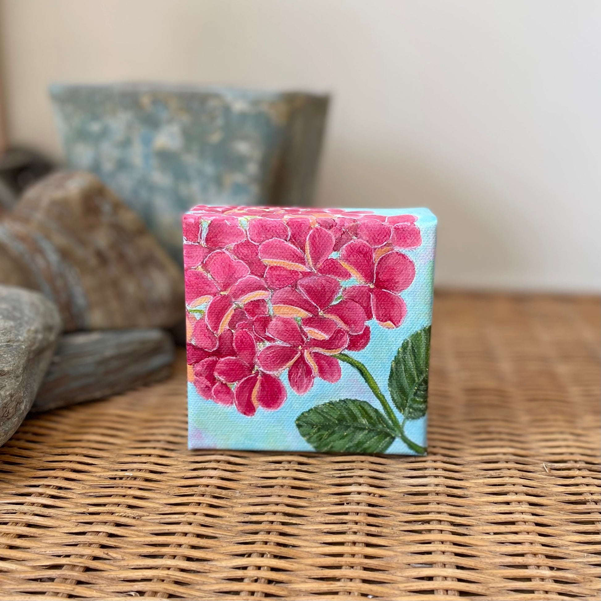 Pink hydrangea small painting 