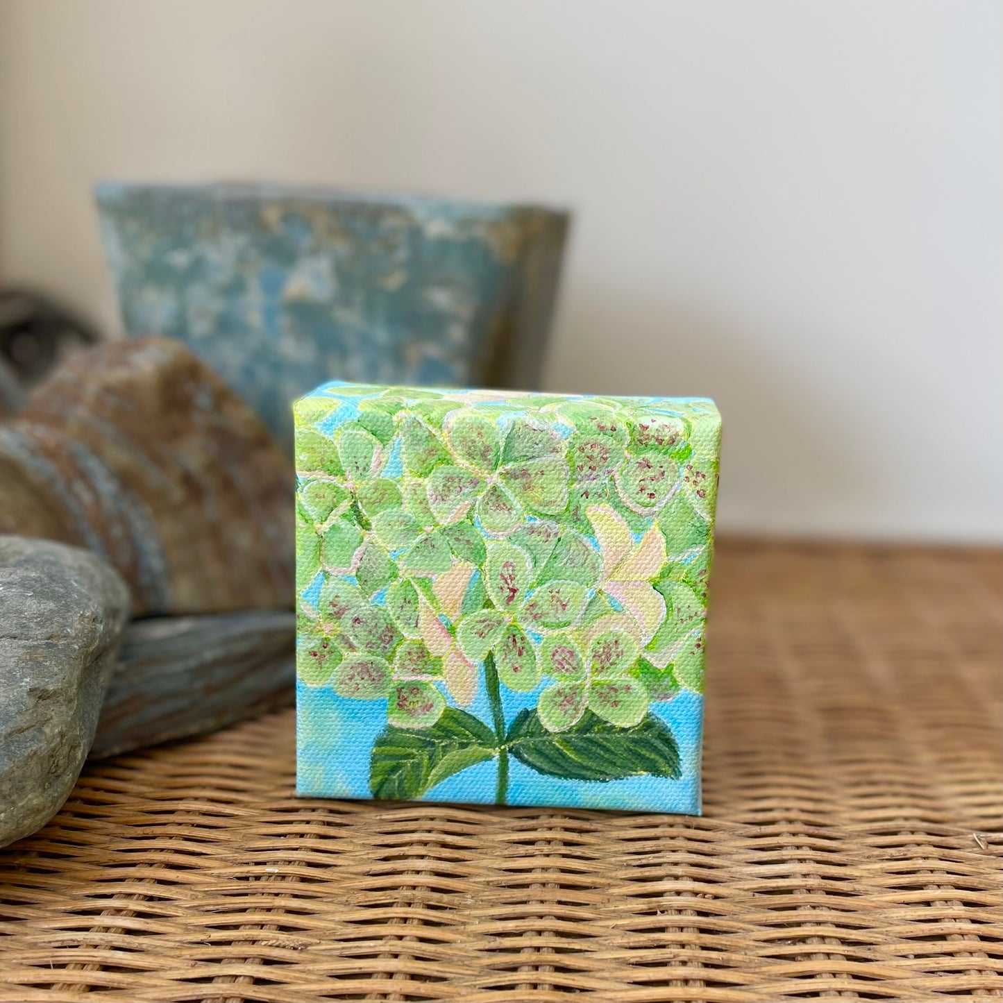  Light green and pink hydrangea small painting