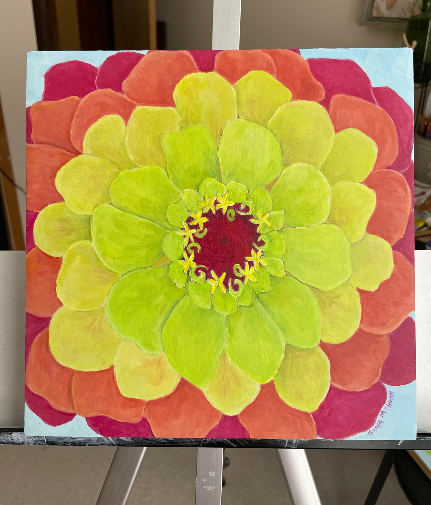 Queen Lime Zinnia 1 - Original Painting