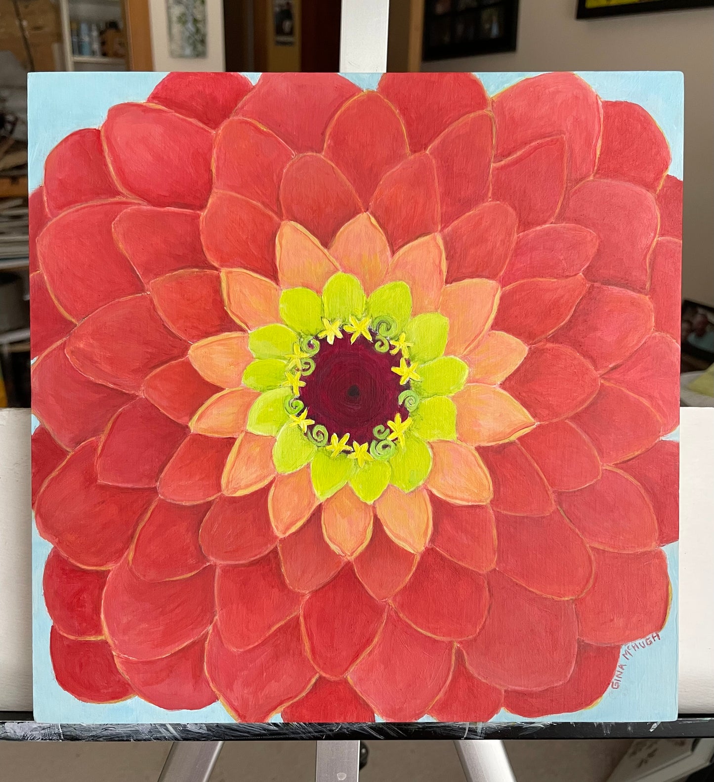 Queen Lime Zinnia 2 - Original Painting