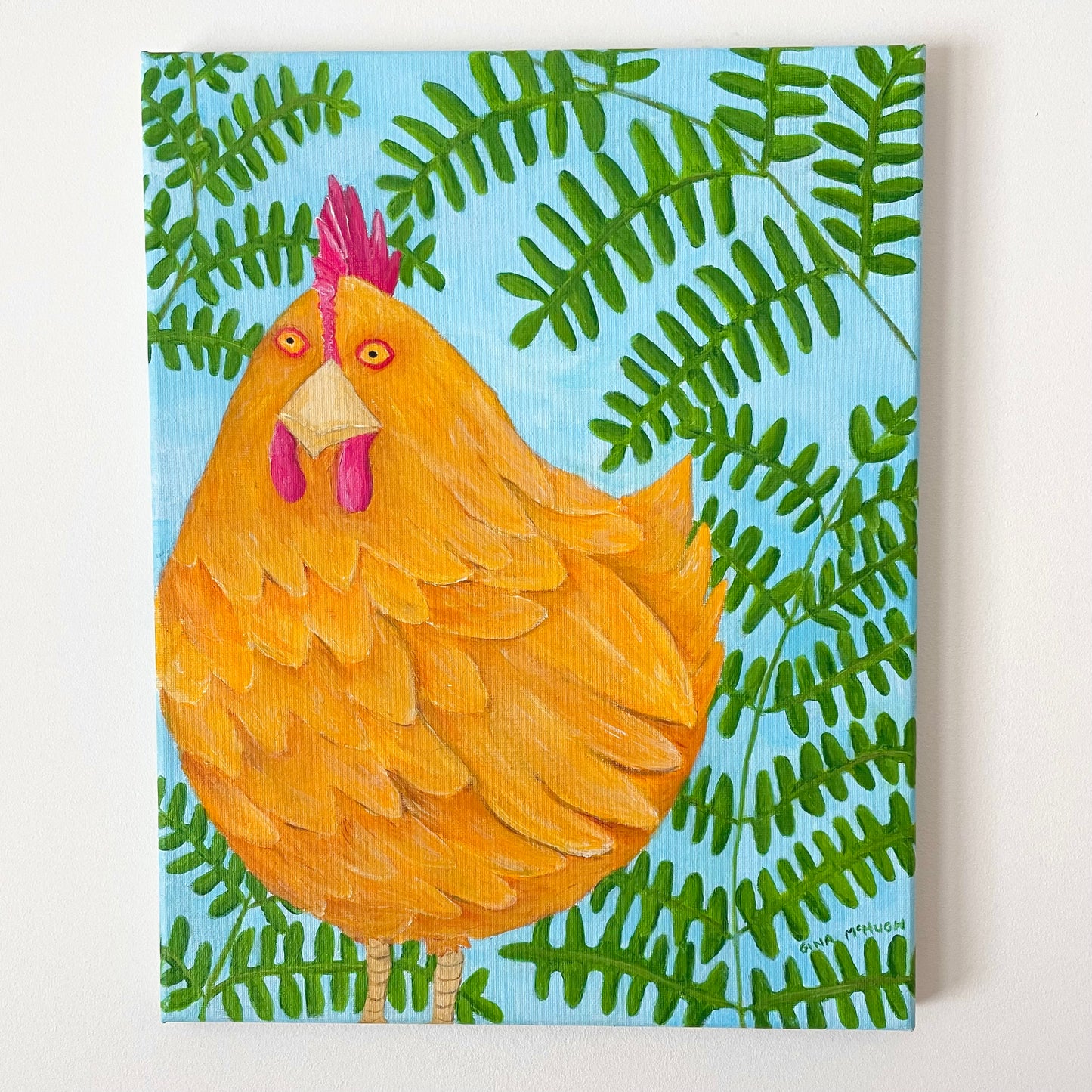 “Viola” Buff Orpington Chicken with Ferns - original painting *SOLD*