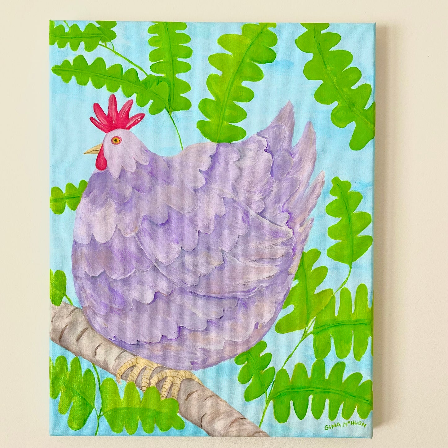 “Fern” Lavender Orpington Chicken with Ferns - original painting