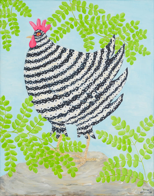 “Lily” Barred Rock Chicken with Ferns print