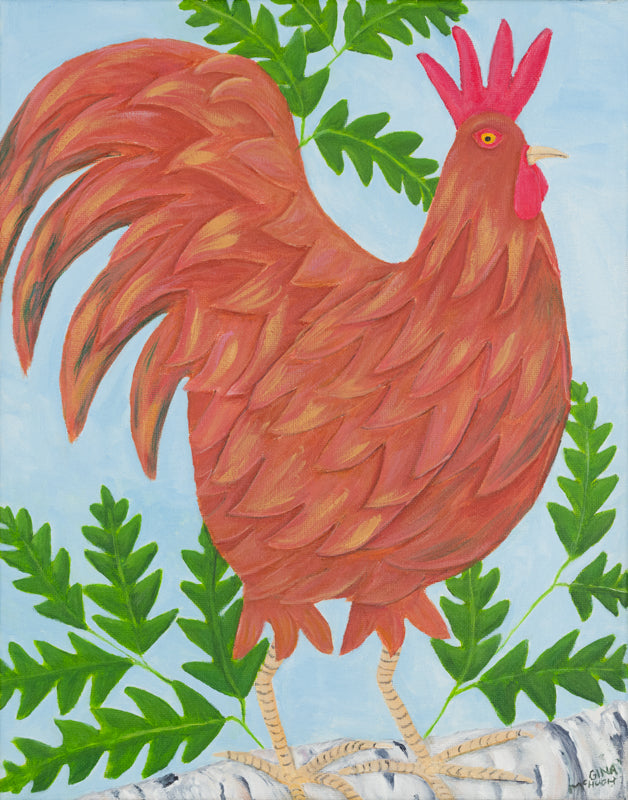 “Patrick” Rooster with Ferns - original painting