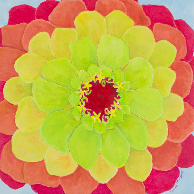 Queen Red Lime Zinnia print