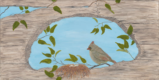 Cardinal Bird Nest in Weathered Barn painting